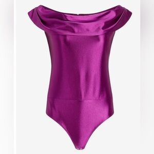 Express Satin Off The Shoulder Thong Bodysuit